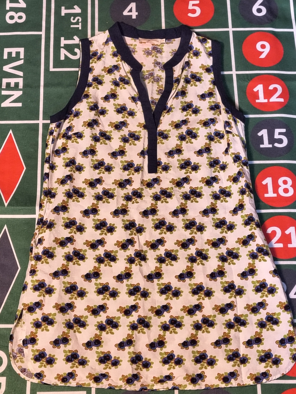Tory Burch Blueberry Print Linen Dress S Sleeveless Pockets Navy Trim